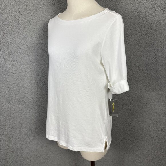 Style & Co Women's Elbow Tee Small Bright White 100% Cotton New With Tag's. - Picture 4 of 8